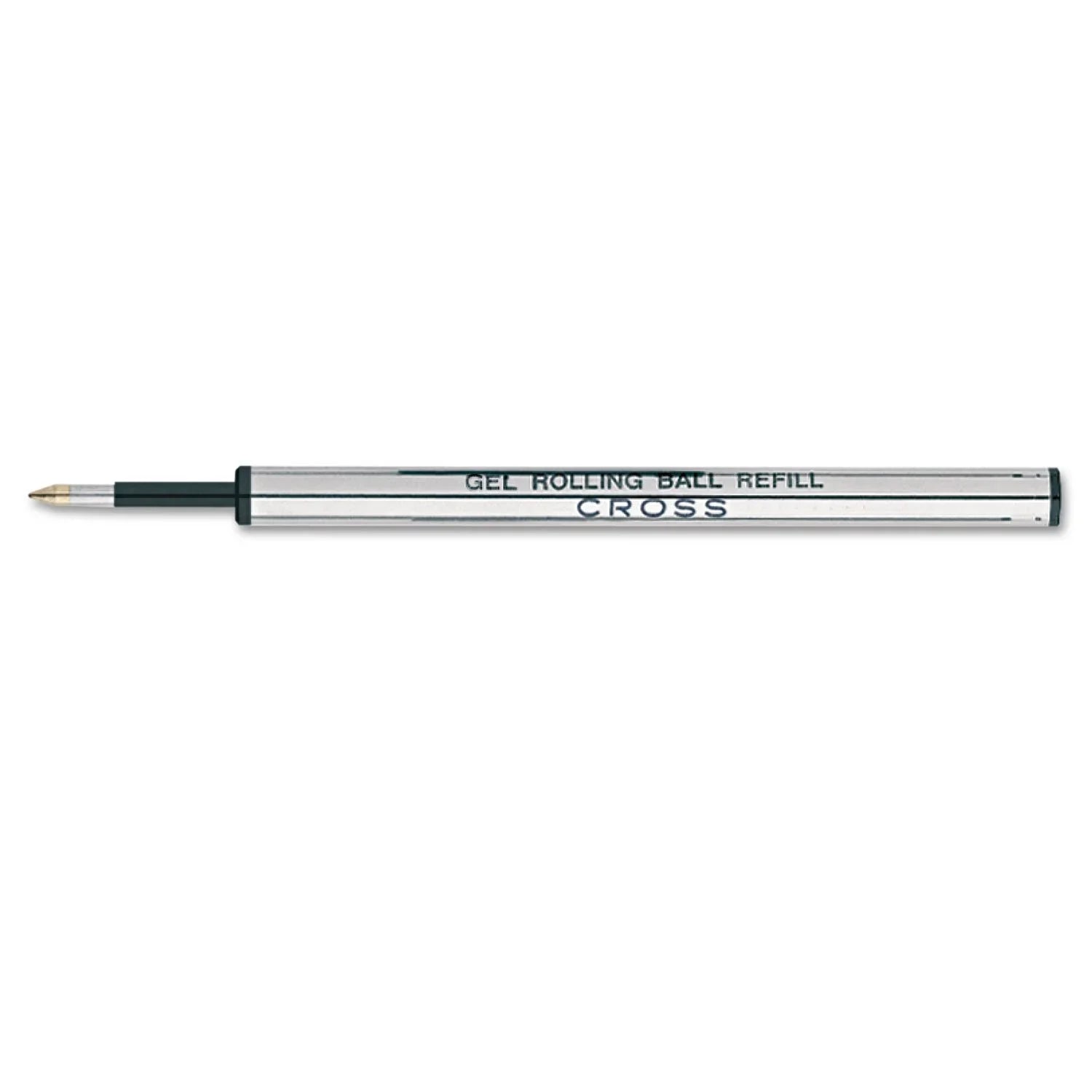 Cross gel rolling ball pen refill with silver barrel on white background
