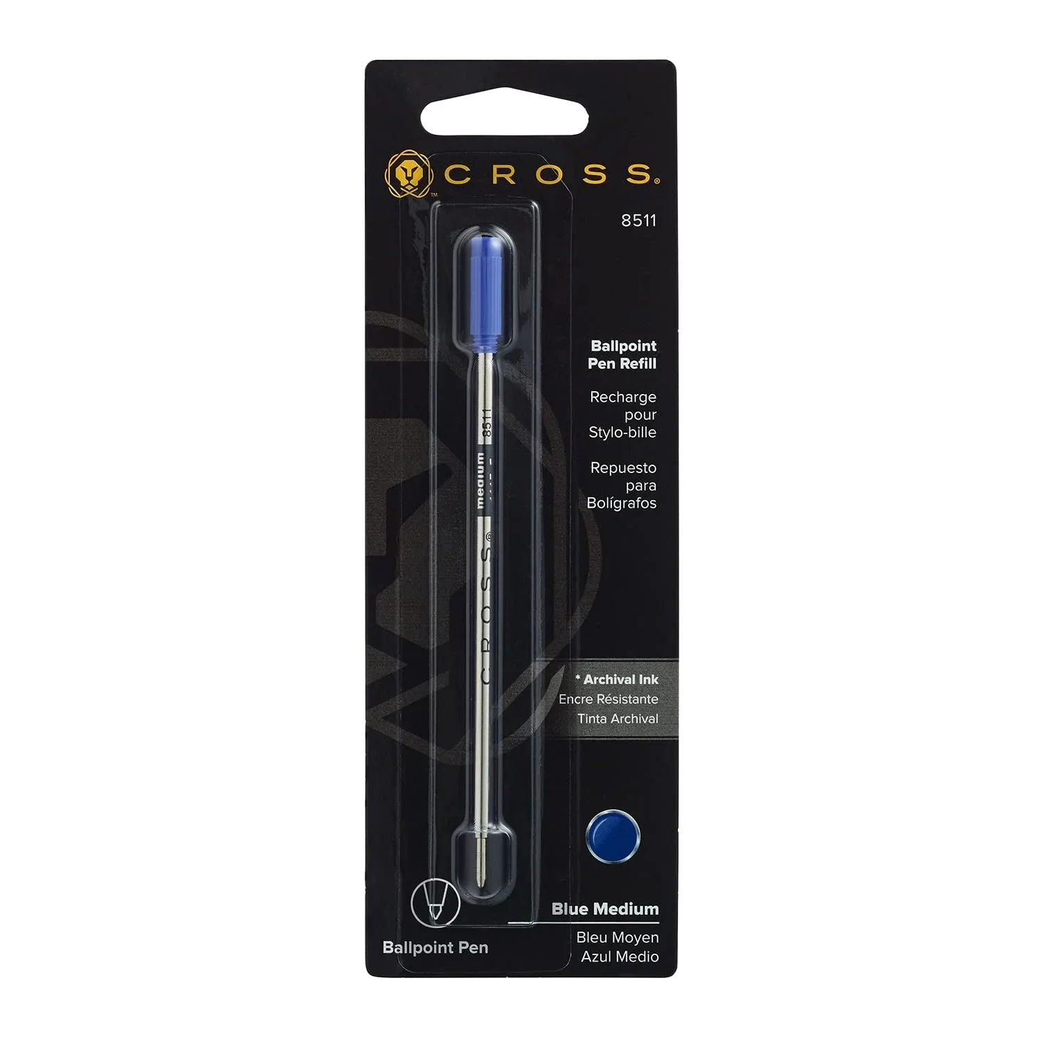 Cross 8511 blue medium ballpoint pen refill in blister packaging