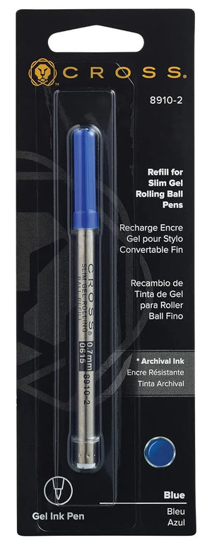 Cross slim gel blue ink pen refill in retail packaging, 0.7mm, for rolling ball pens