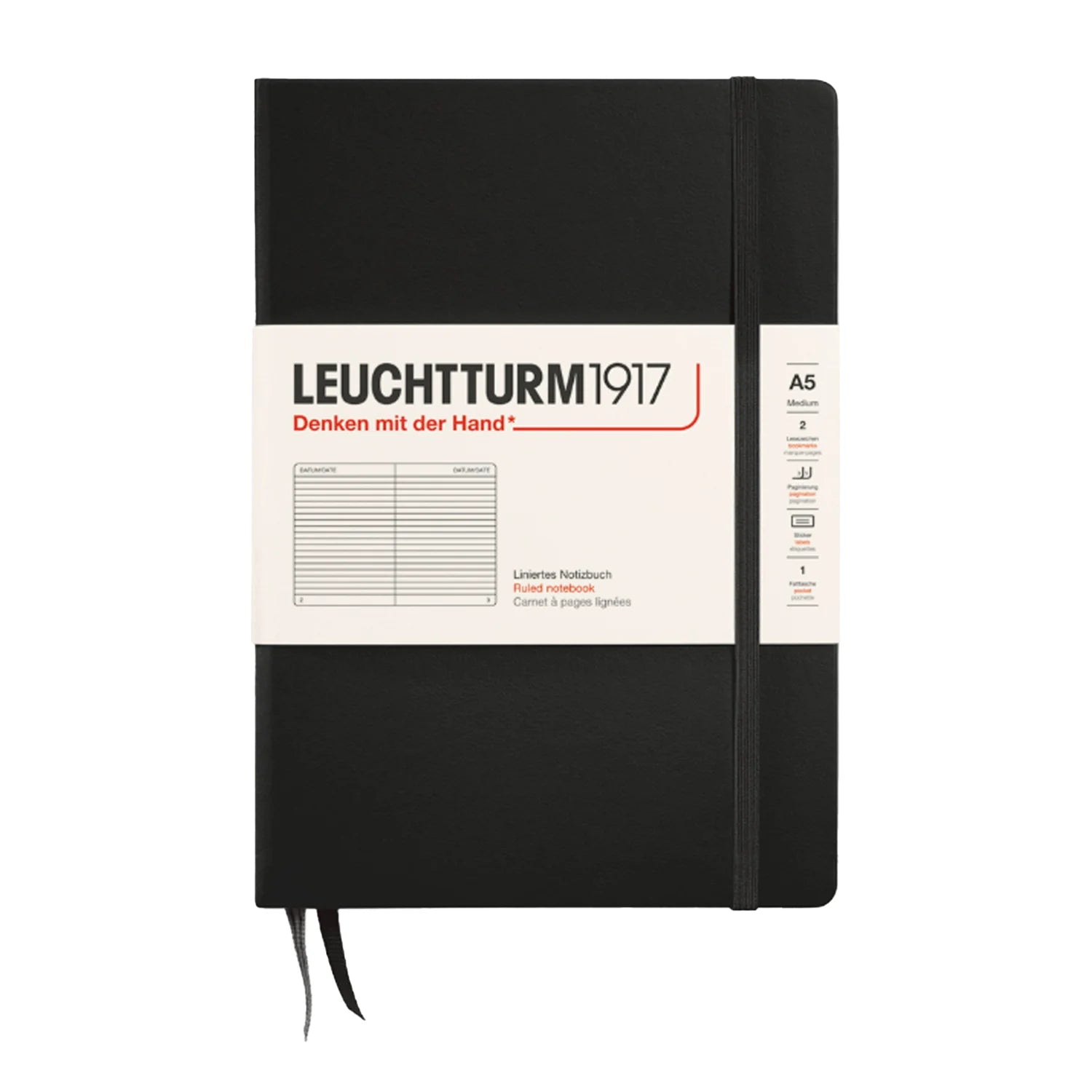 Leuchtturm1917 Classic Hard Cover Notebook - Black - A5 - Ruled