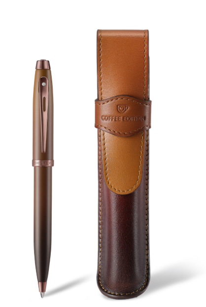 Sheaffer 100 G9374 Coffee Edition Ballpoint Pen with Leather Single Pen Pouch Gift Set