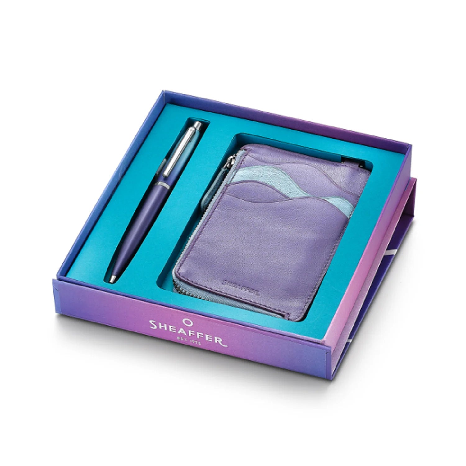 Sheaffer 9430 Gift Set Expressions VFM Blue & Purple Pearlised Gradient Ball Pen with Credit Card Holder