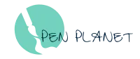 Minimalist logo with turquoise pen illustration and handwritten style text