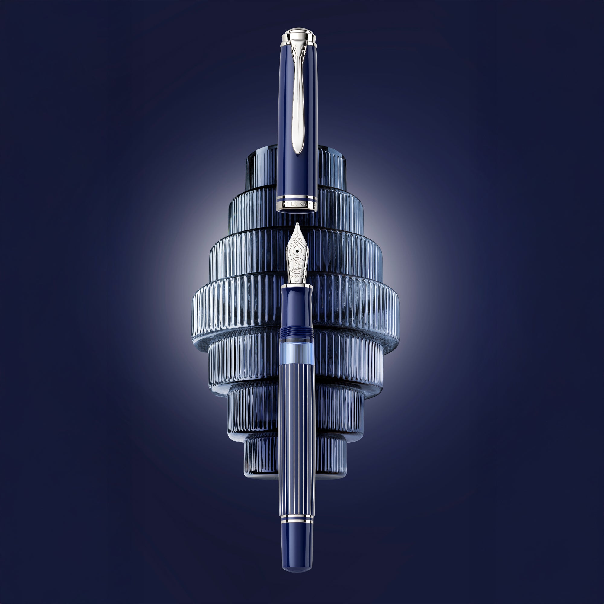 Pelikan M815 Fountain Pen – Metal Striped Blue CT (Special Edition)