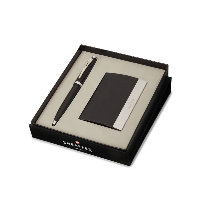 Sheaffer 100 Ballpoint Pen with Business Card Holder Gift Set