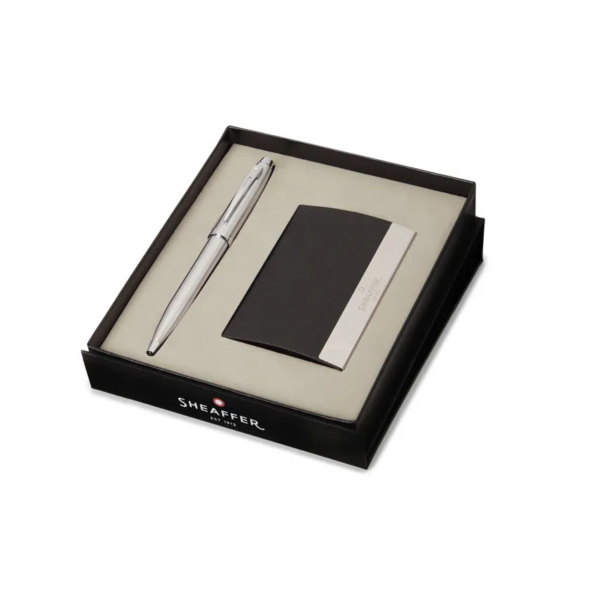 Sheaffer 100 Ballpoint Pen with Business Card Holder Gift Set
