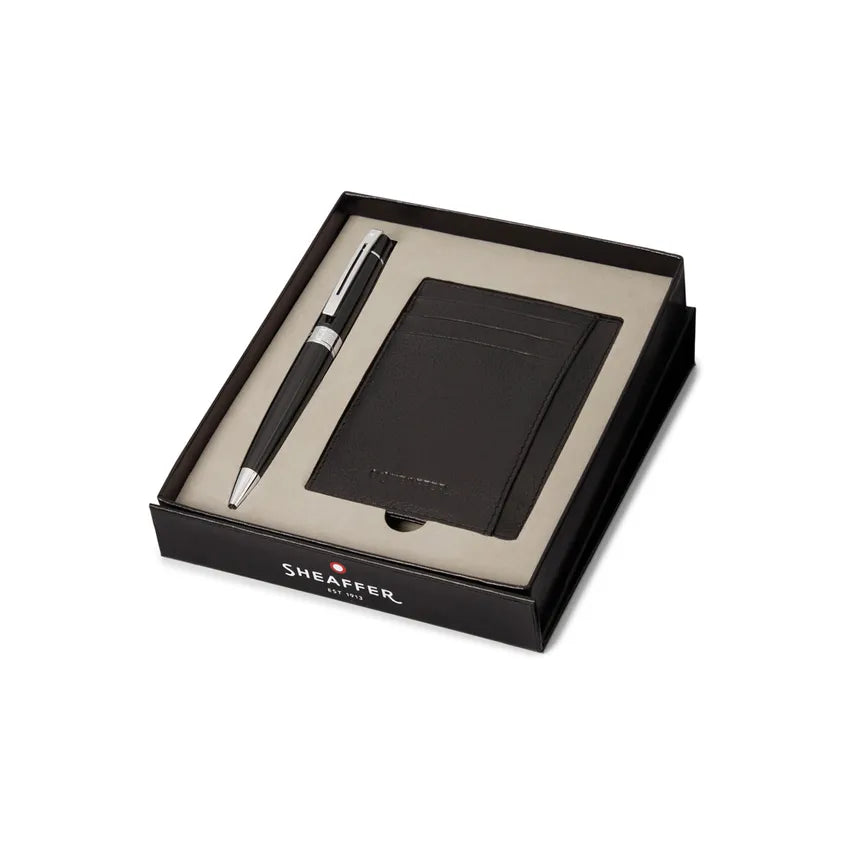 Sheaffer Gift Set 300 Ballpoint Pen with Credit Card Holder Glossy Black with Chrome Trims