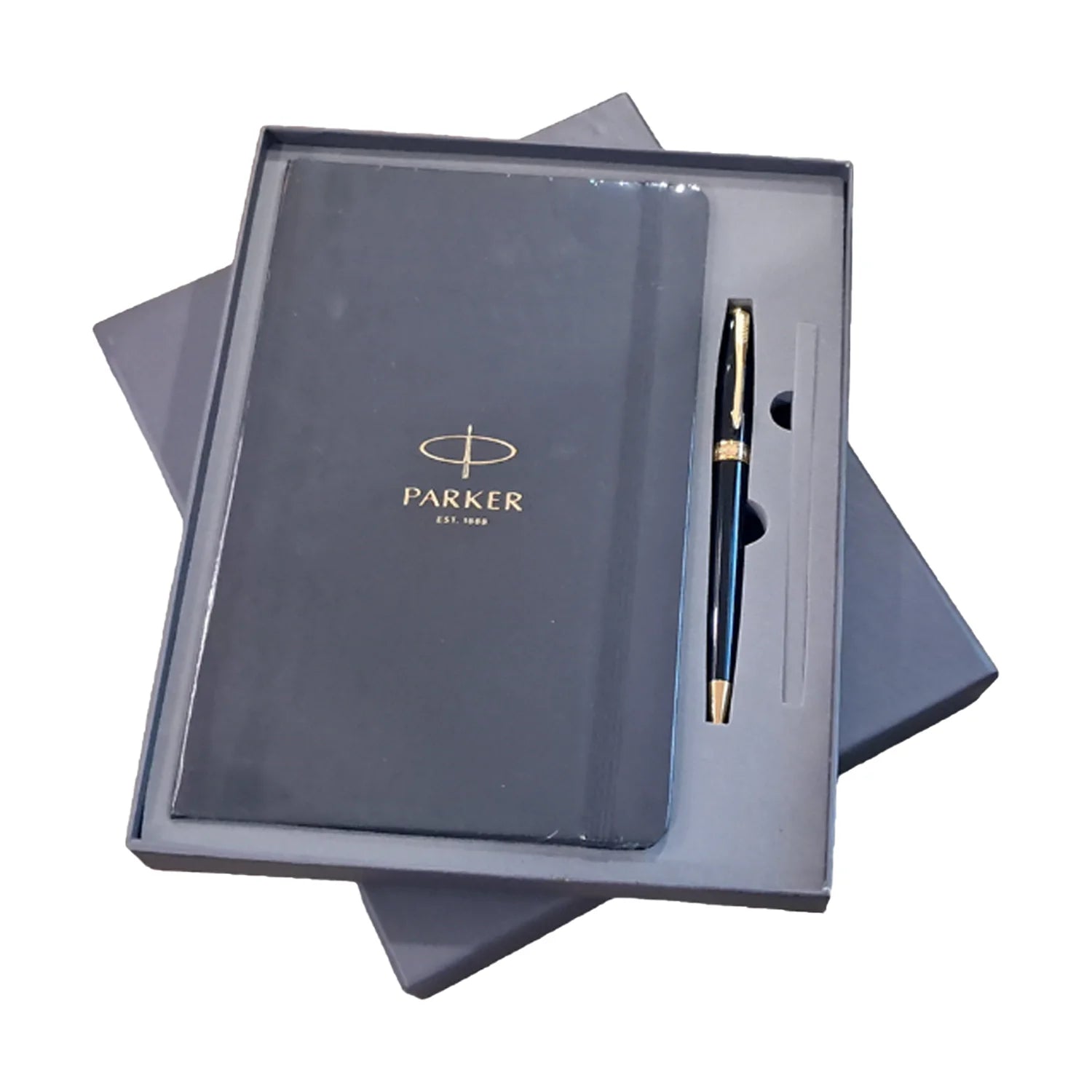 Parker Gift Set Fusion Lacquer Black GT Ball Pen with A5 Black Notebook