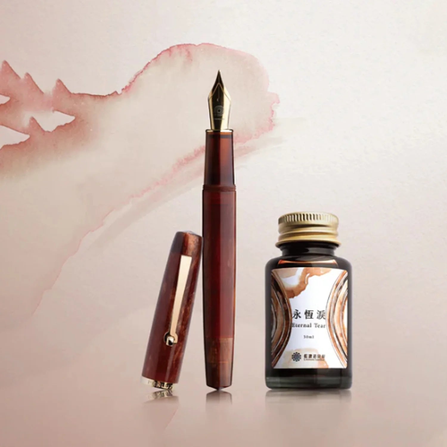 Penlux x Lennon ToolBar Concerto Fountain Pen with Ink Bottle Amber GT