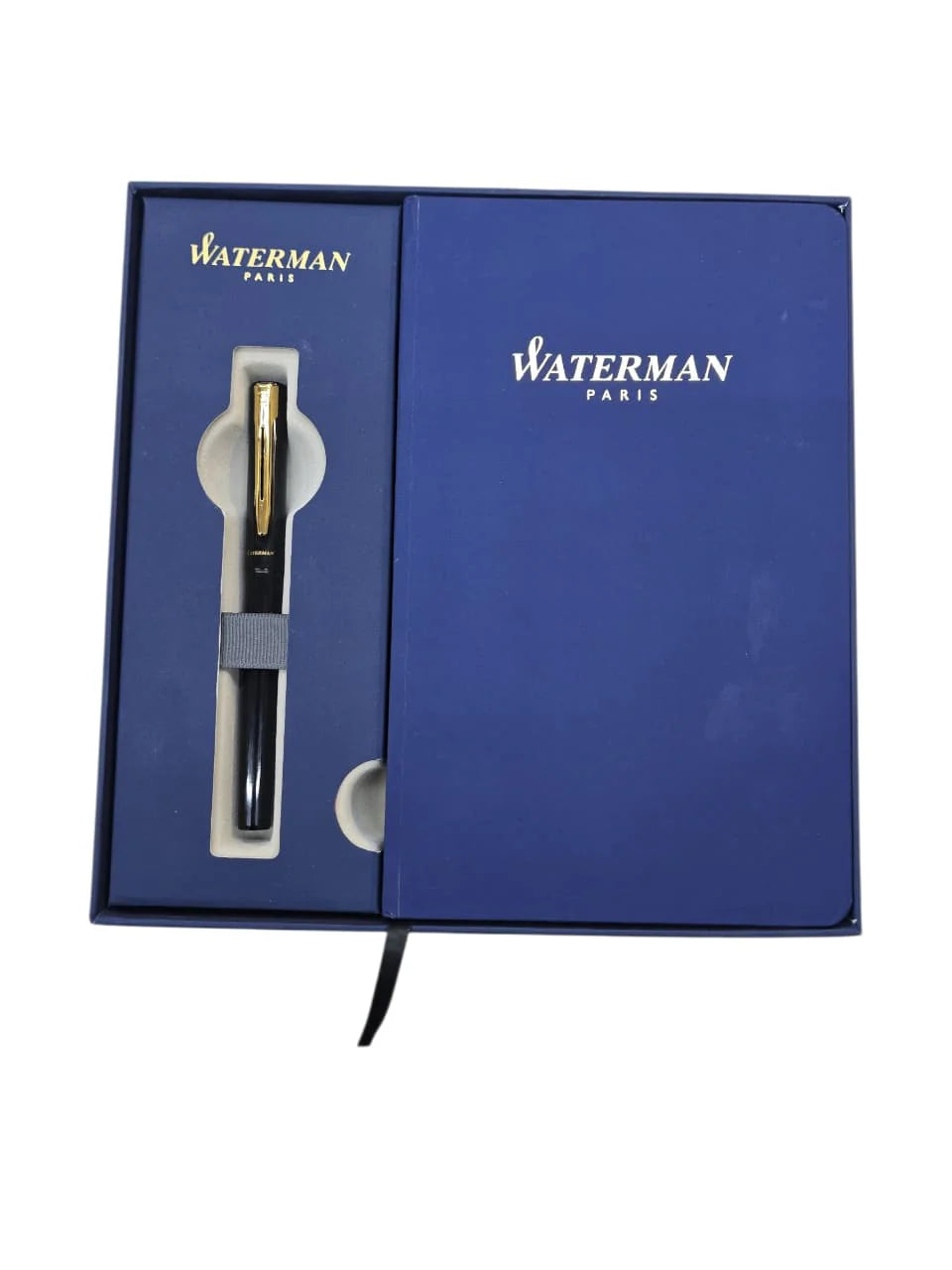 WATERMAN PHILEAS LAQUE BLACK GOLD TRIM ROLLERBALL PEN WITH WATERMAN BLUE NOTEBOOK