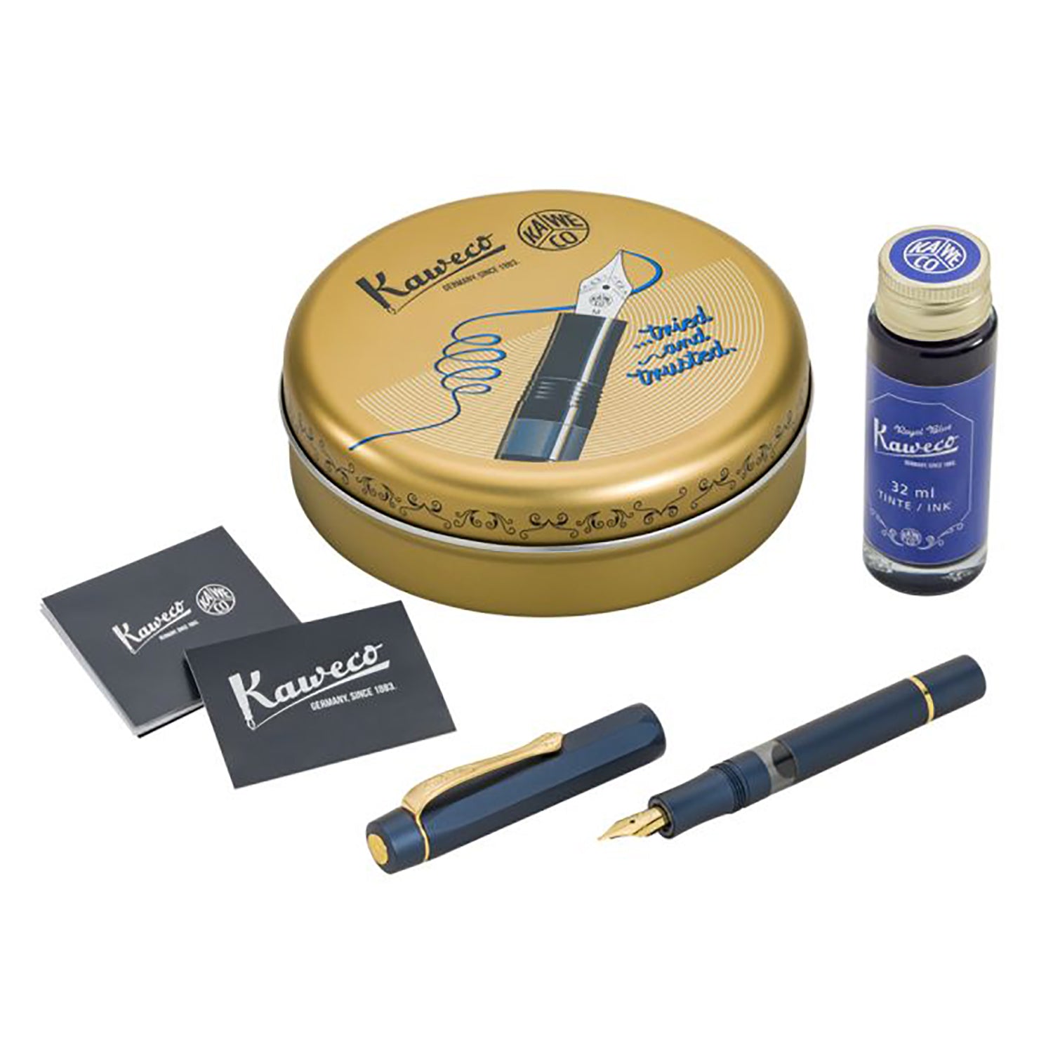 Kaweco AL Sport Navy Blue Piston Fountain pen + Ink Bottle Set